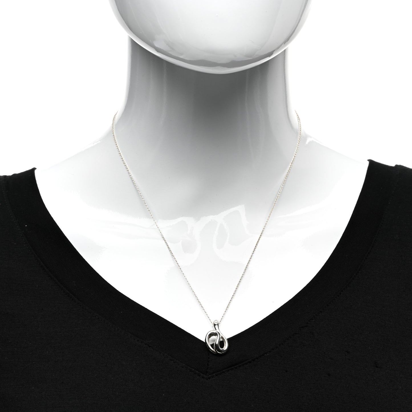 Sterling Silver Diamond Elsa Peretti Snake Pendant Necklace