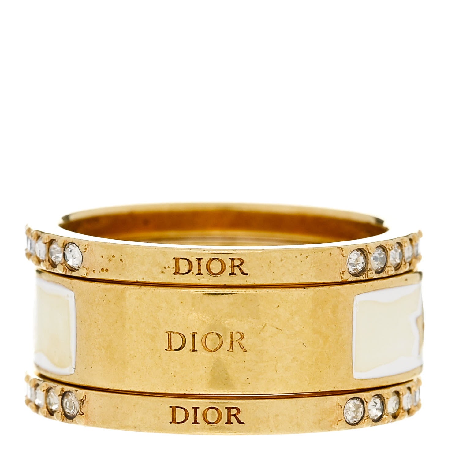 Christian Dior Metal Crystal Code Ring Set M Gold 3 of 5