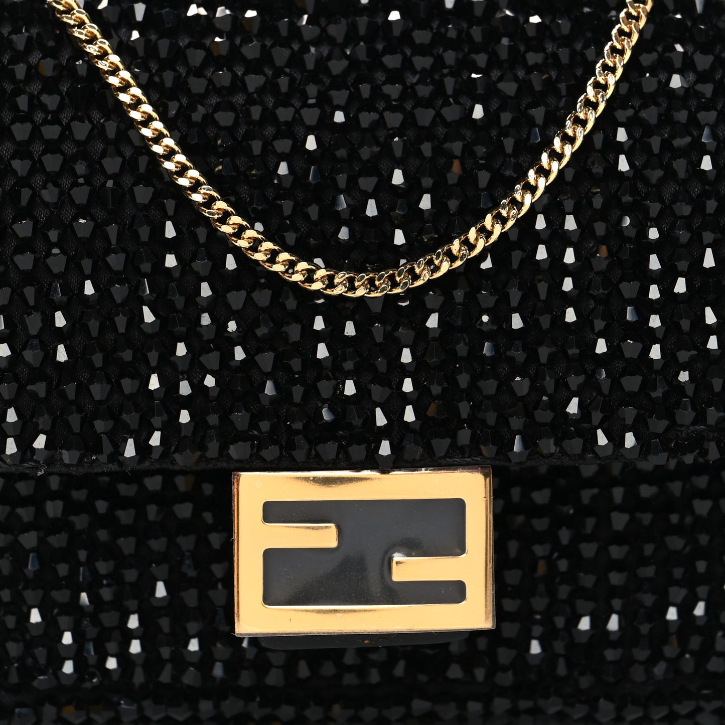 Crystal Vitello King Beaded Nano Baguette Charm Black