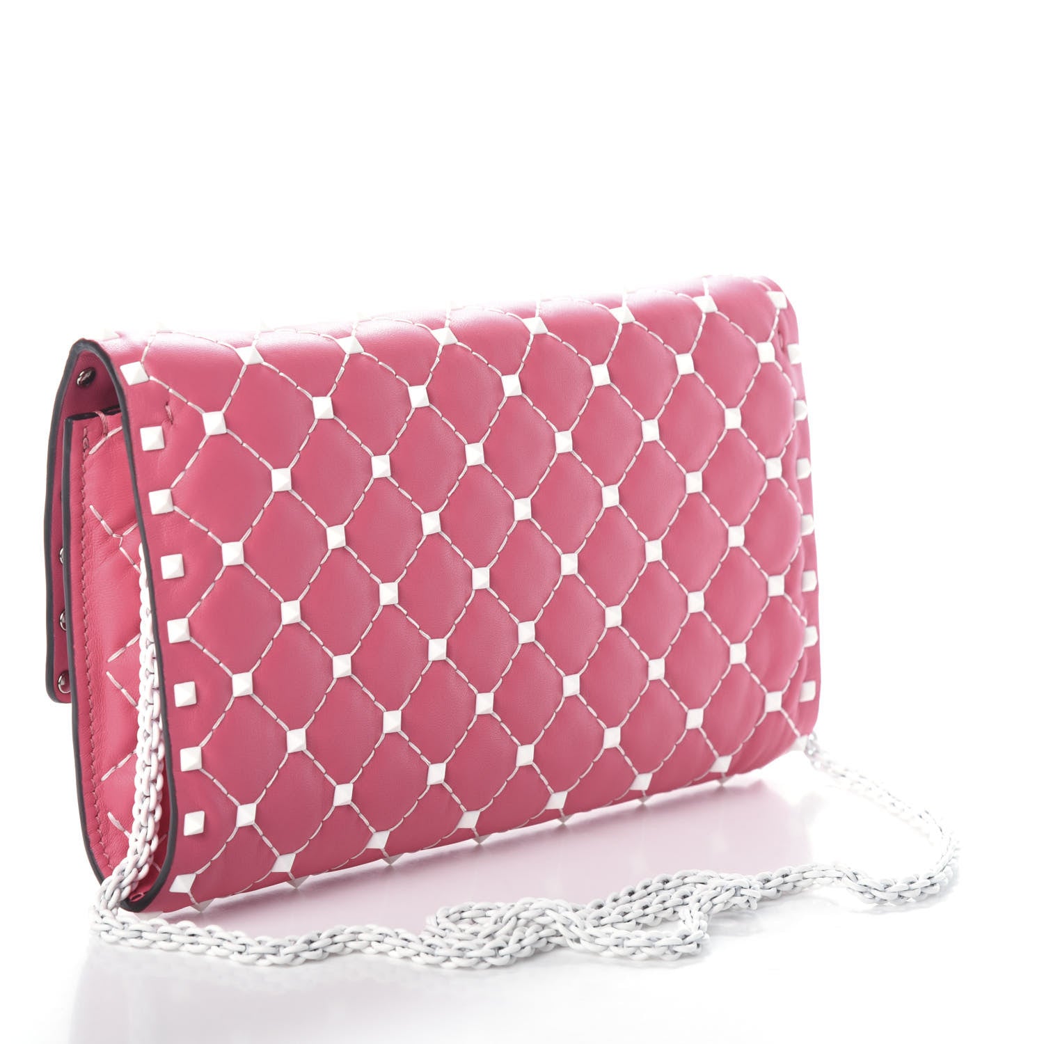 Valentino Garavani Lambskin Free Rockstud Spike Wallet On Chain Shadow Pink 3 of 8