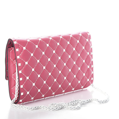 Valentino Garavani Lambskin Free Rockstud Spike Wallet On Chain Shadow Pink 3 of 8