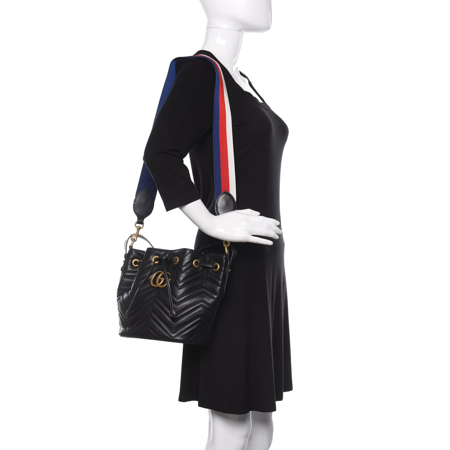 Calfskin Matelasse Sylvie Web GG Marmont Bucket Bag Black