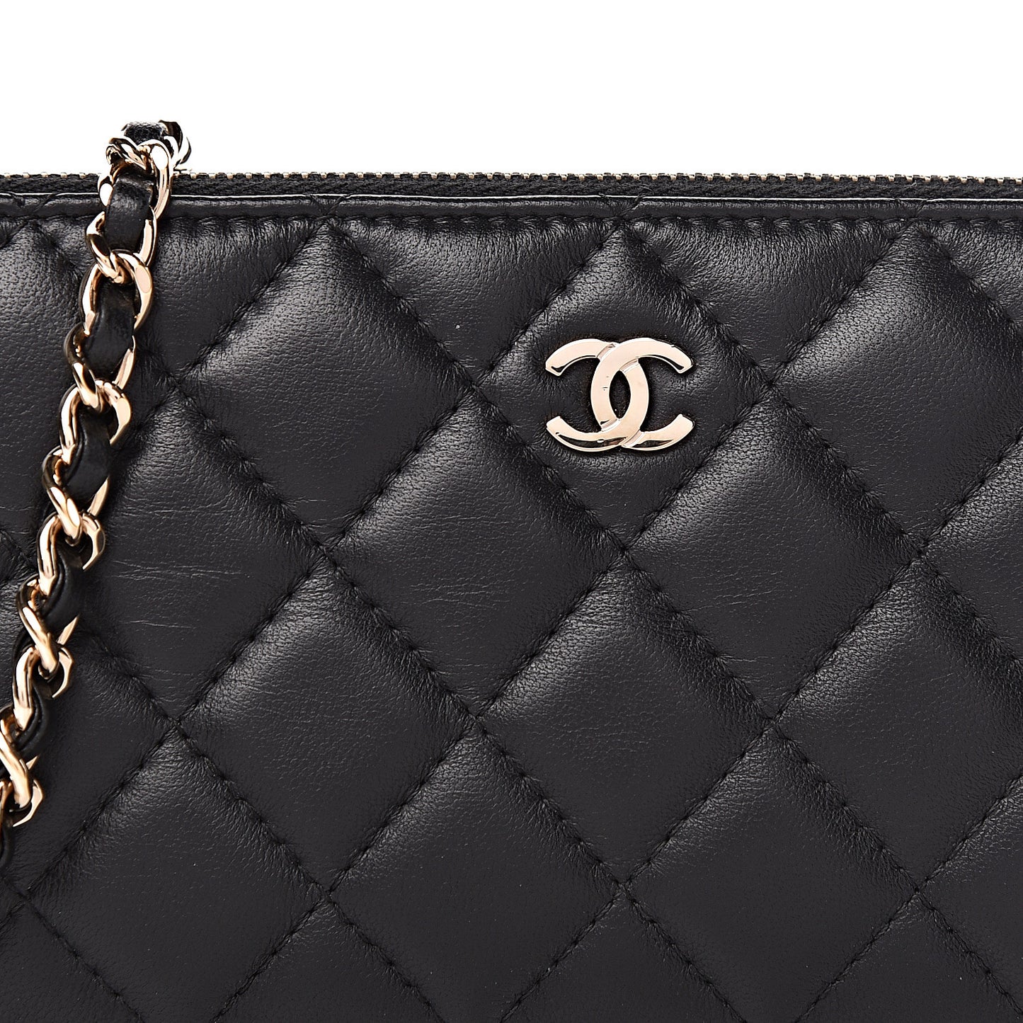 Lambskin Quilted Small Clutch With Chain Black
