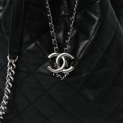 Chanel Caviar Flat Quilted CC Chain Bucket Drawstring Bag Black 8 of 11