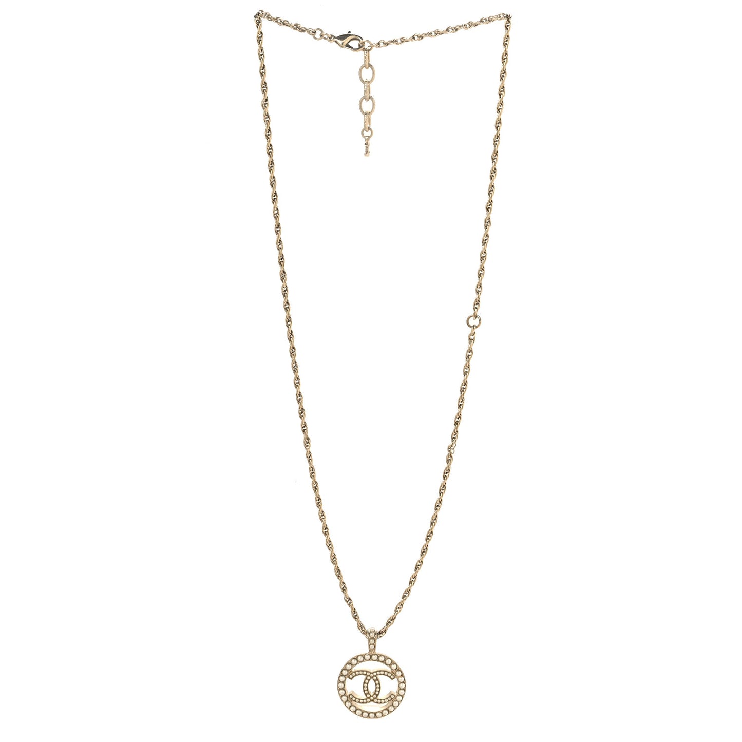 Pearl CC Round Pendant Necklace Gold
