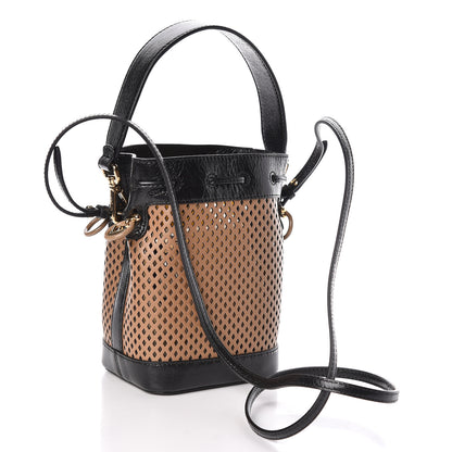 Fendi Vitello Liberty Glossy Lambskin F is Fendi Perforated Mini Mon Tresor Bucket Bag Sand Mimosa Black 3 of 9