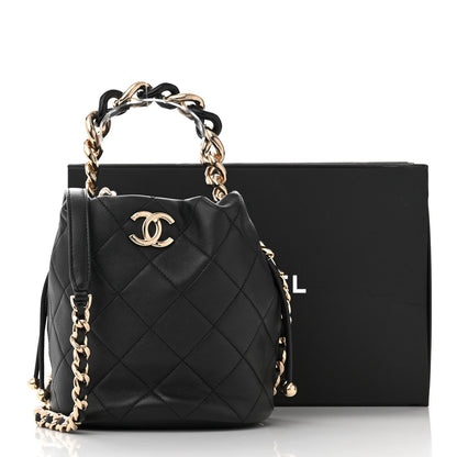 Chanel Shiny Lambskin Quilted Chain Is More Drawstring Bag Black 11 of 11
