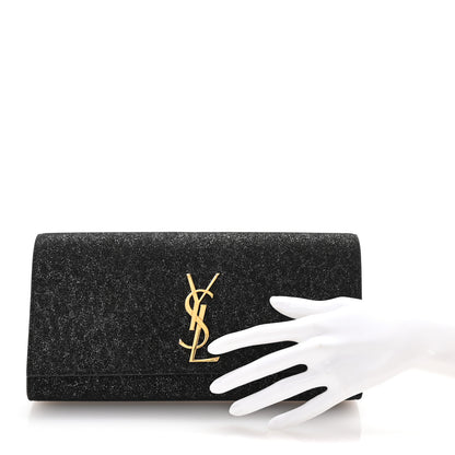 Saint Laurent Metallic Textured Suede Calfskin Classic Monogram Cassandre Clutch Black 2 of 6