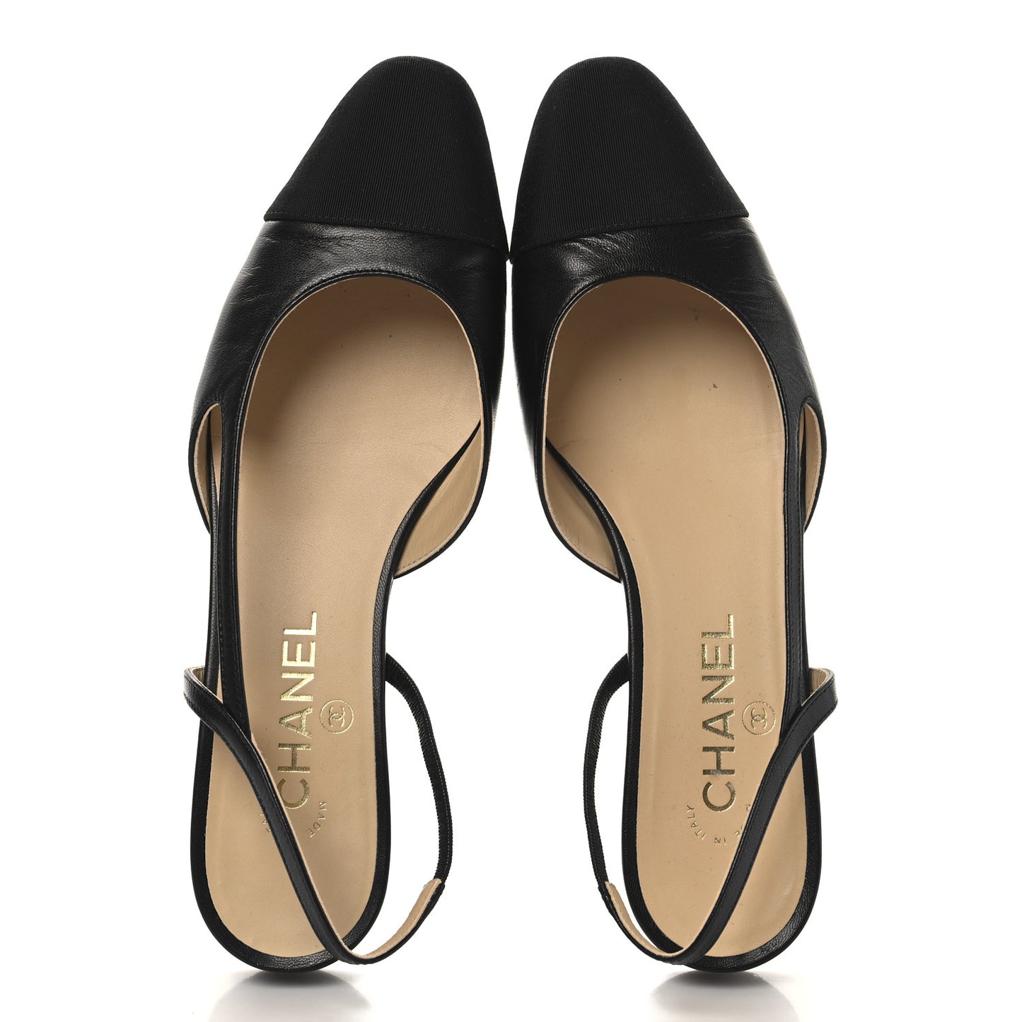 Goatskin Grosgrain Cap Toe CC Slingback Flats 39 Black