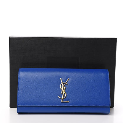 Saint Laurent Grain De Poudre Classic Monogram Cassandre Clutch Cobalt 6 of 6