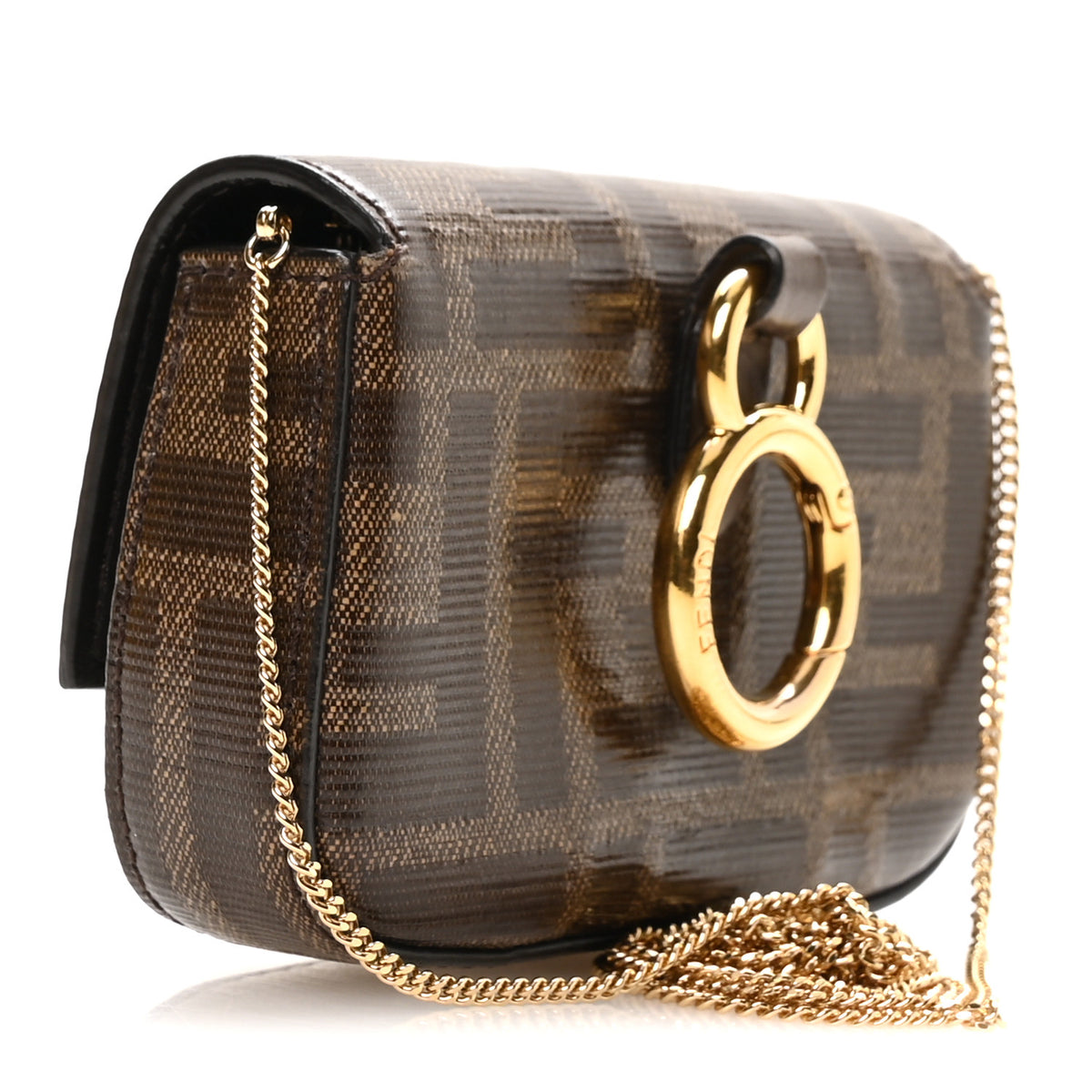 Fendi Glazed Fabric FF 1974 Nano Baguette Charm Mogano Panna 2 of 11