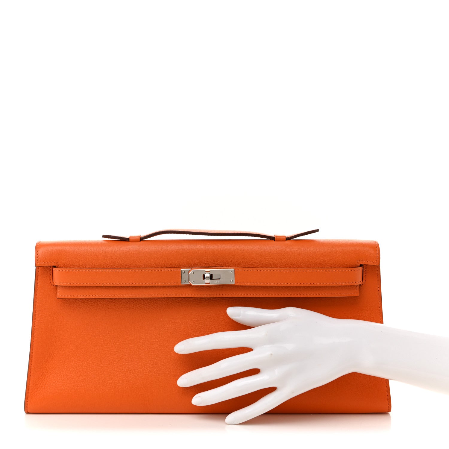 Hermes Evergrain Kelly Longue Clutch Pochette Orange 2 of 12