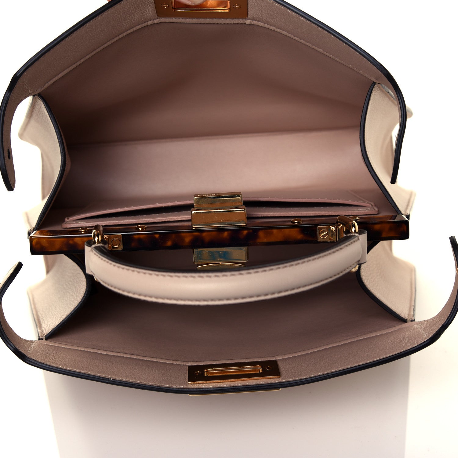 Fendi Vitello Seta Shiny Nappa Plexiglass Small Peekaboo I SEE U Satchel Poudre 4 of 4