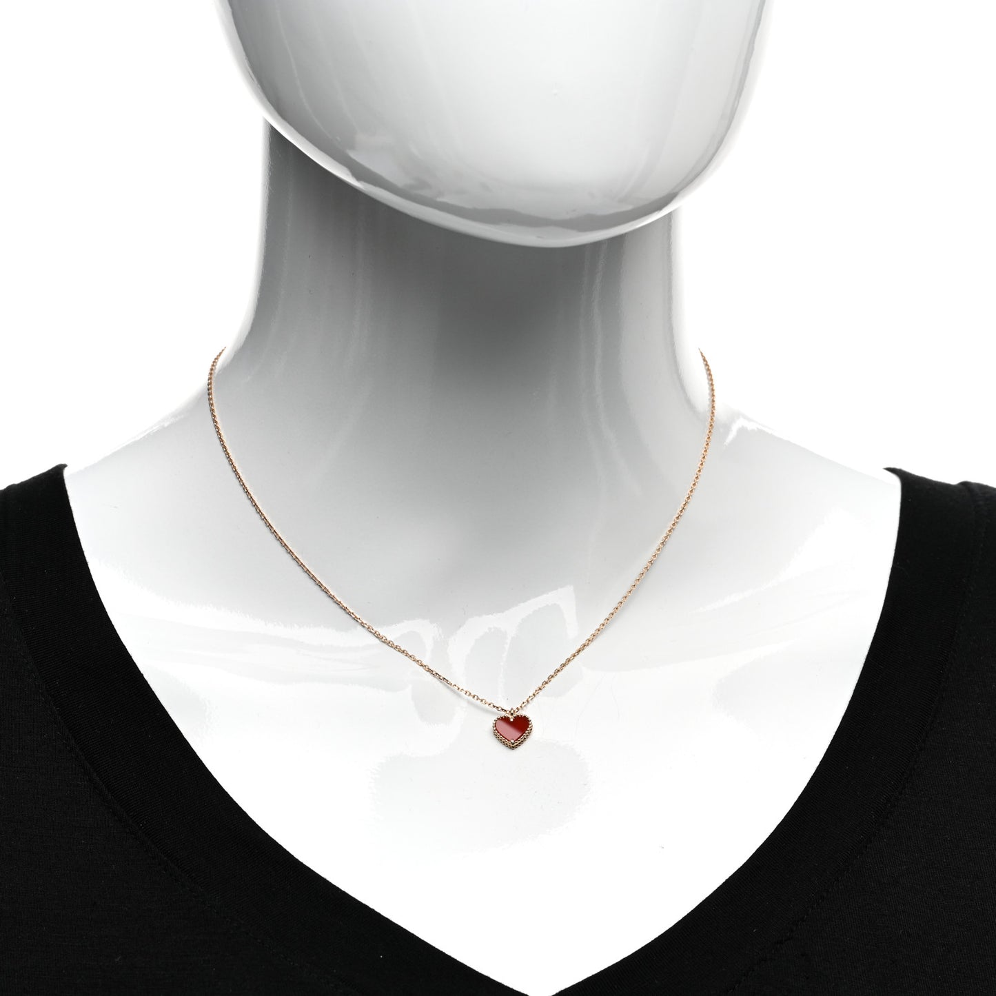 18K Rose Gold Carnelian Sweet Alhambra Heart Pendant Necklace