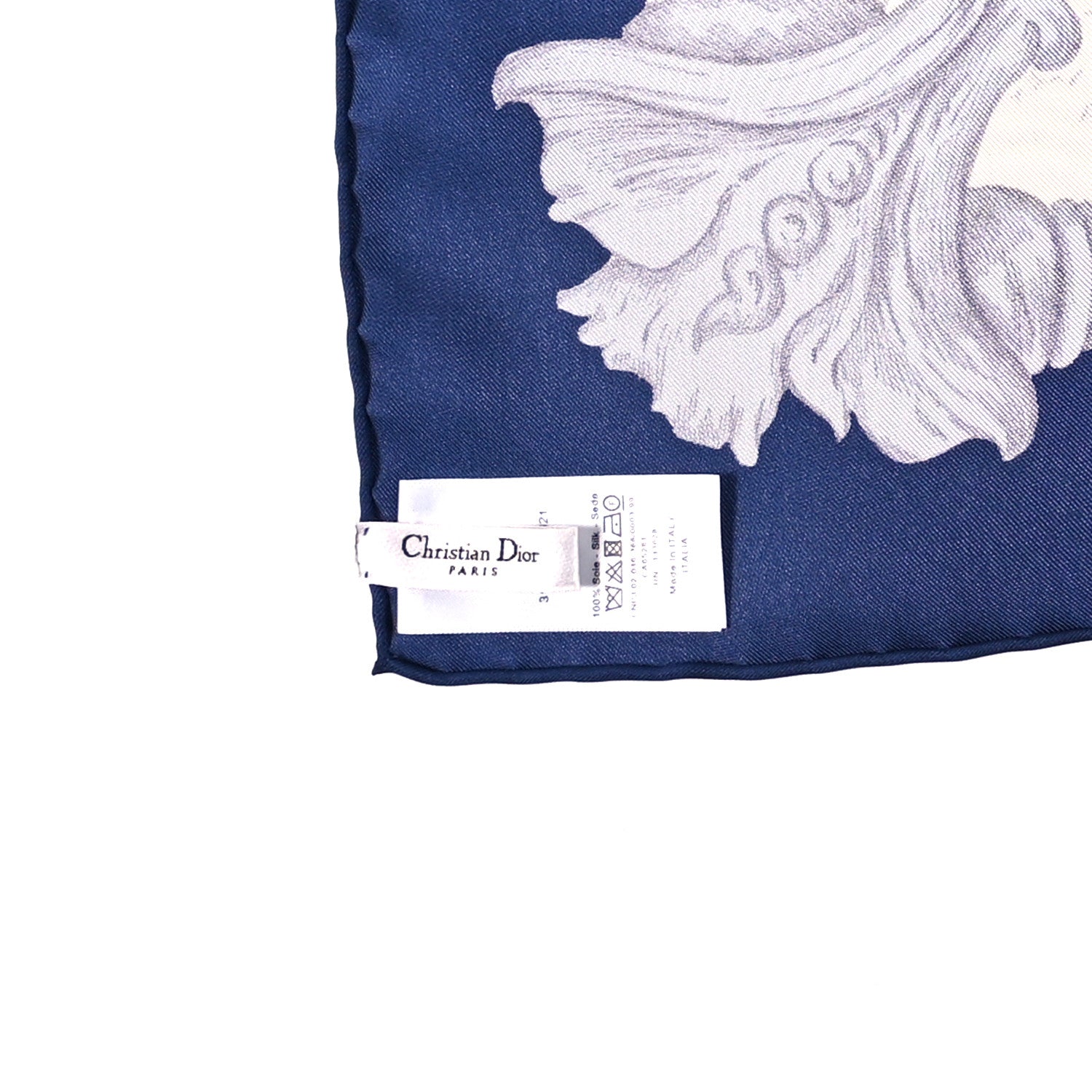 Christian Dior Silk Rose Des Vents Square Scarf Royal Blue White 3 of 3