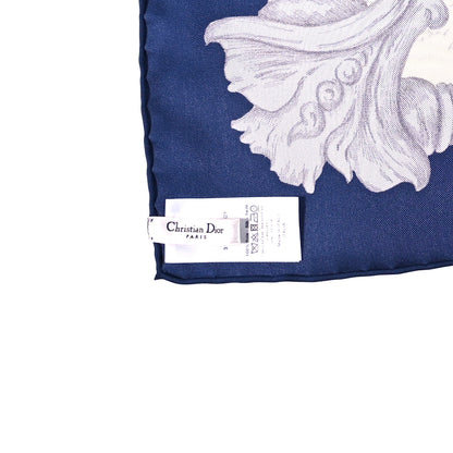 Christian Dior Silk Rose Des Vents Square Scarf Royal Blue White 3 of 3