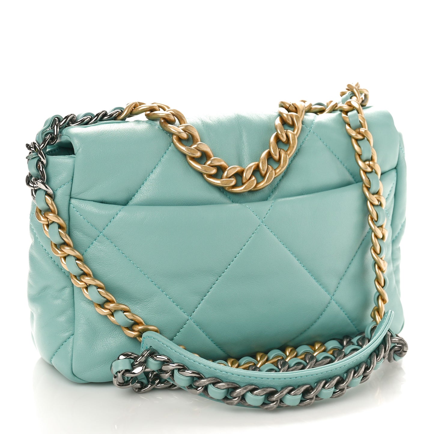 Shiny Lambskin Quilted Medium Chanel 19 Flap Light Blue