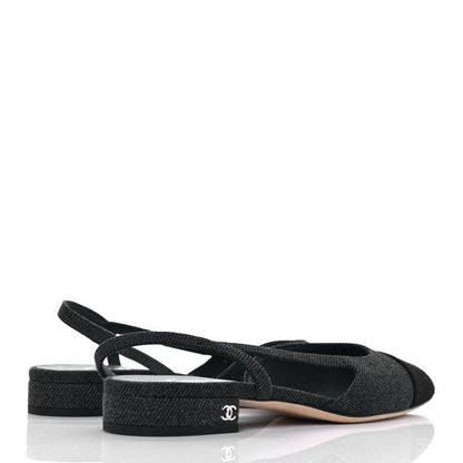 Chanel Grosgrain Cap Toe CC Slingback Flats 38 Black 4 of 8