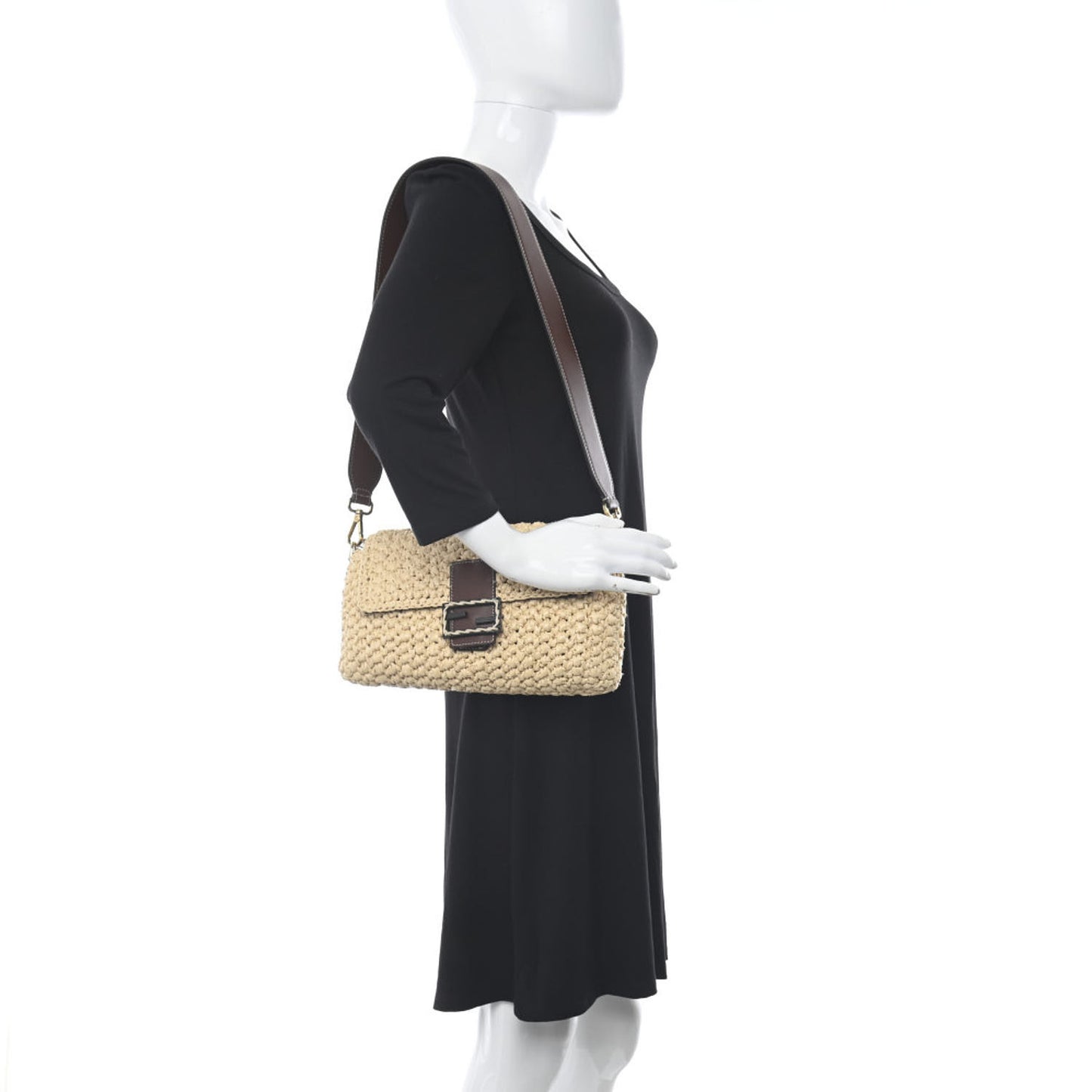 Straw Vitello King Woven Baguette Natural Ghianda