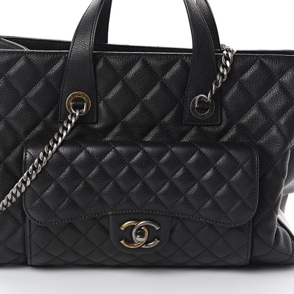 Chanel Grained Calfskin Quilted Large Casual Pocket Tote Black 7 of 9