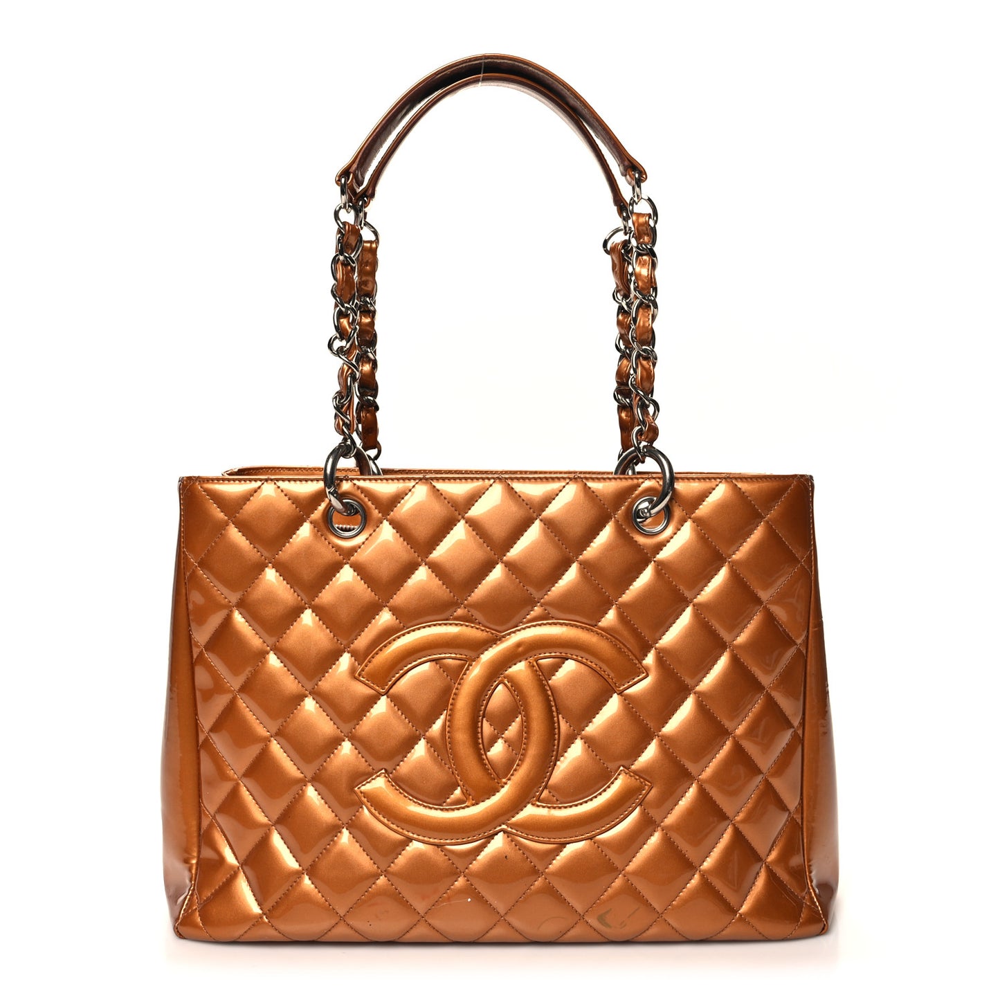 Metallic Patent Quilted Grand Shopping Tote GST Bronze