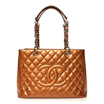 Chanel Metallic Patent Quilted Grand Shopping Tote GST Bronze 1 of 16