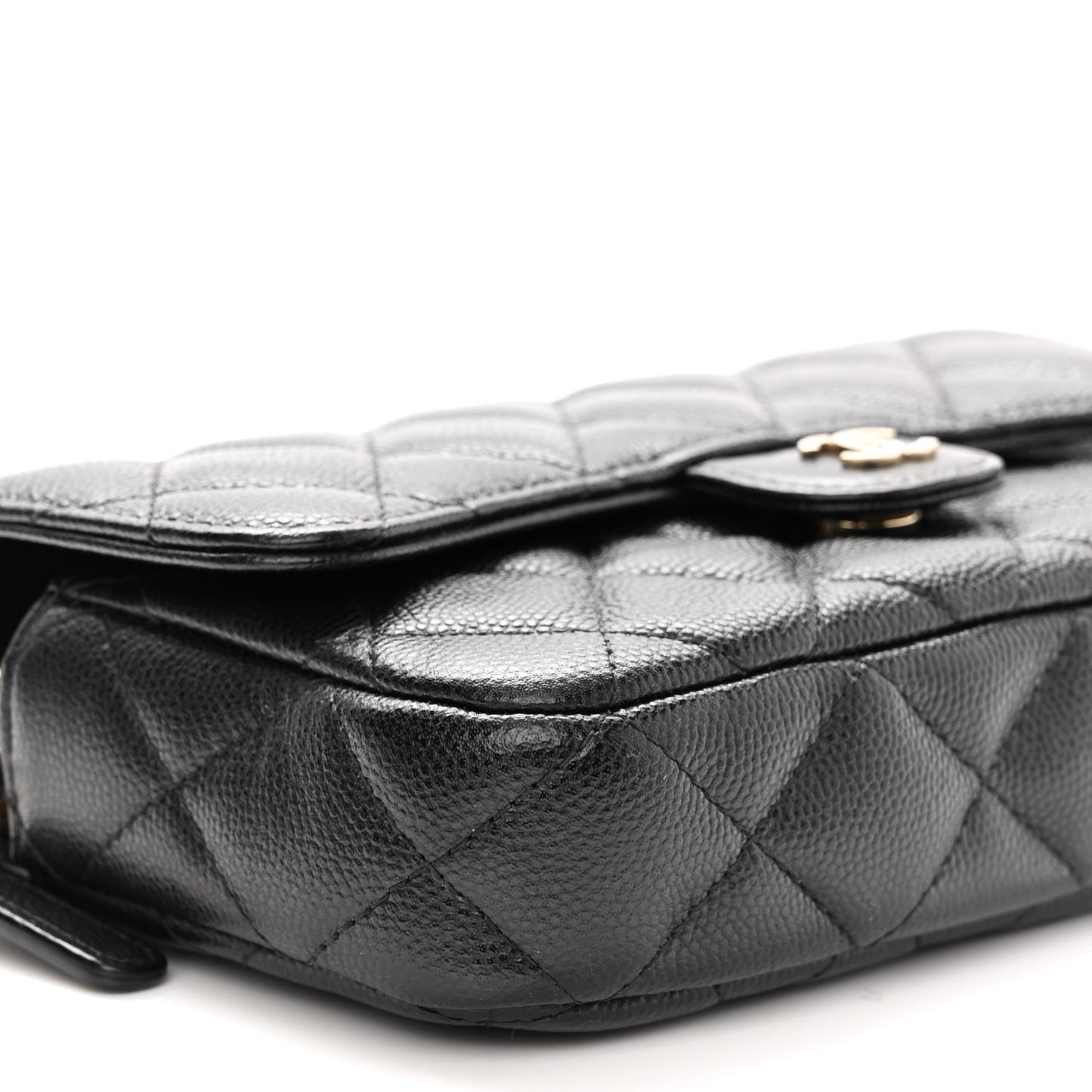 Caviar Quilted Flap Phone Holder With Chain Black