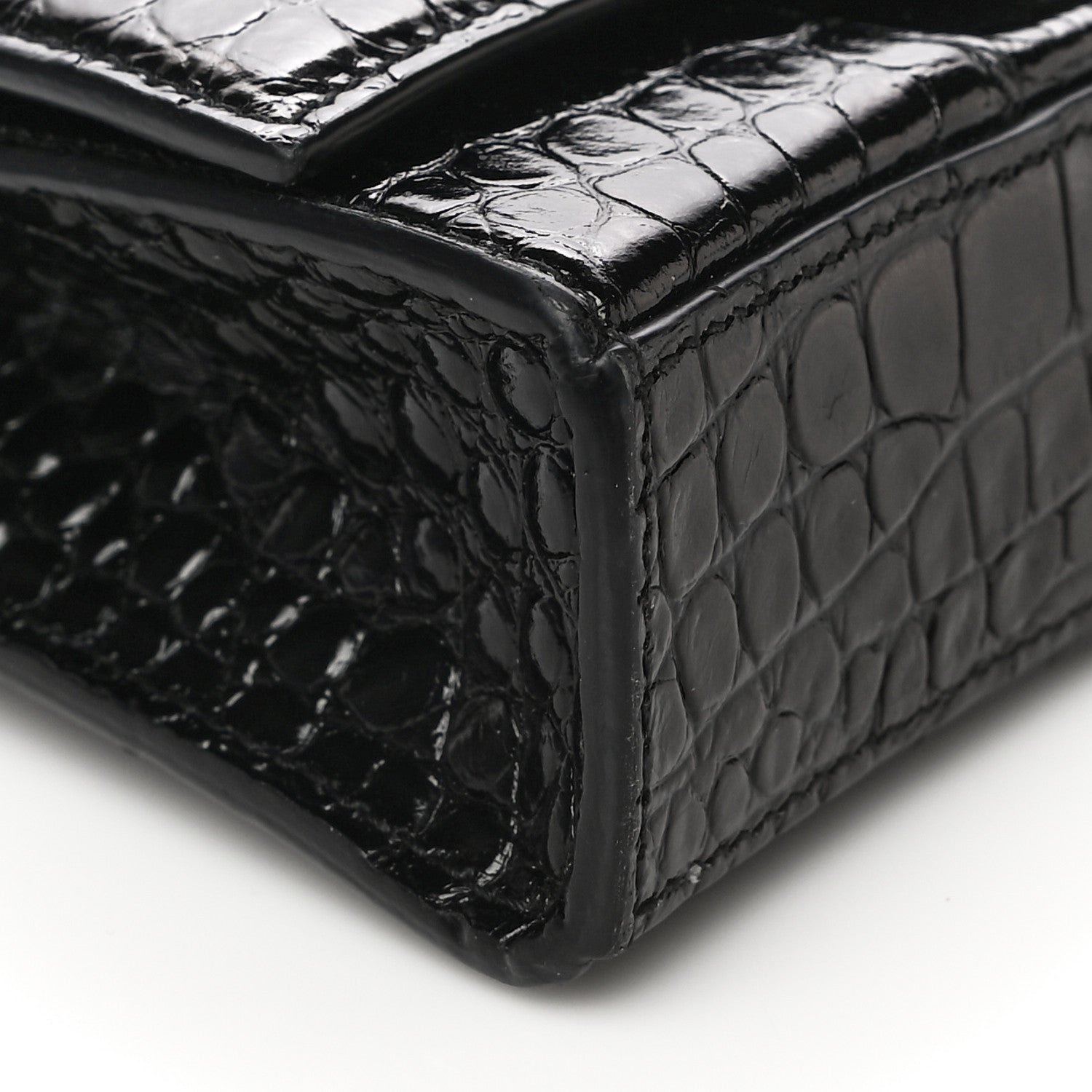 Balenciaga Shiny Calfskin Monochrome Crocodile Embossed Hourglass Chain Bag Black 7 of 15