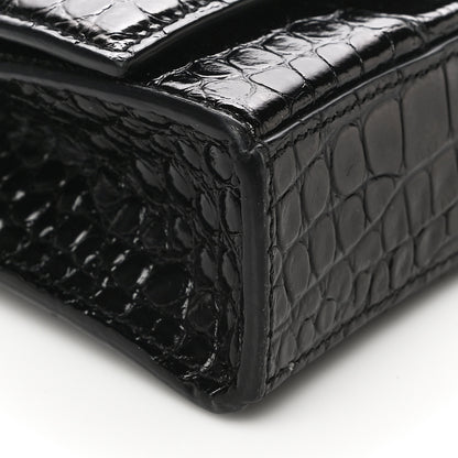 Balenciaga Shiny Calfskin Monochrome Crocodile Embossed Hourglass Chain Bag Black 7 of 15