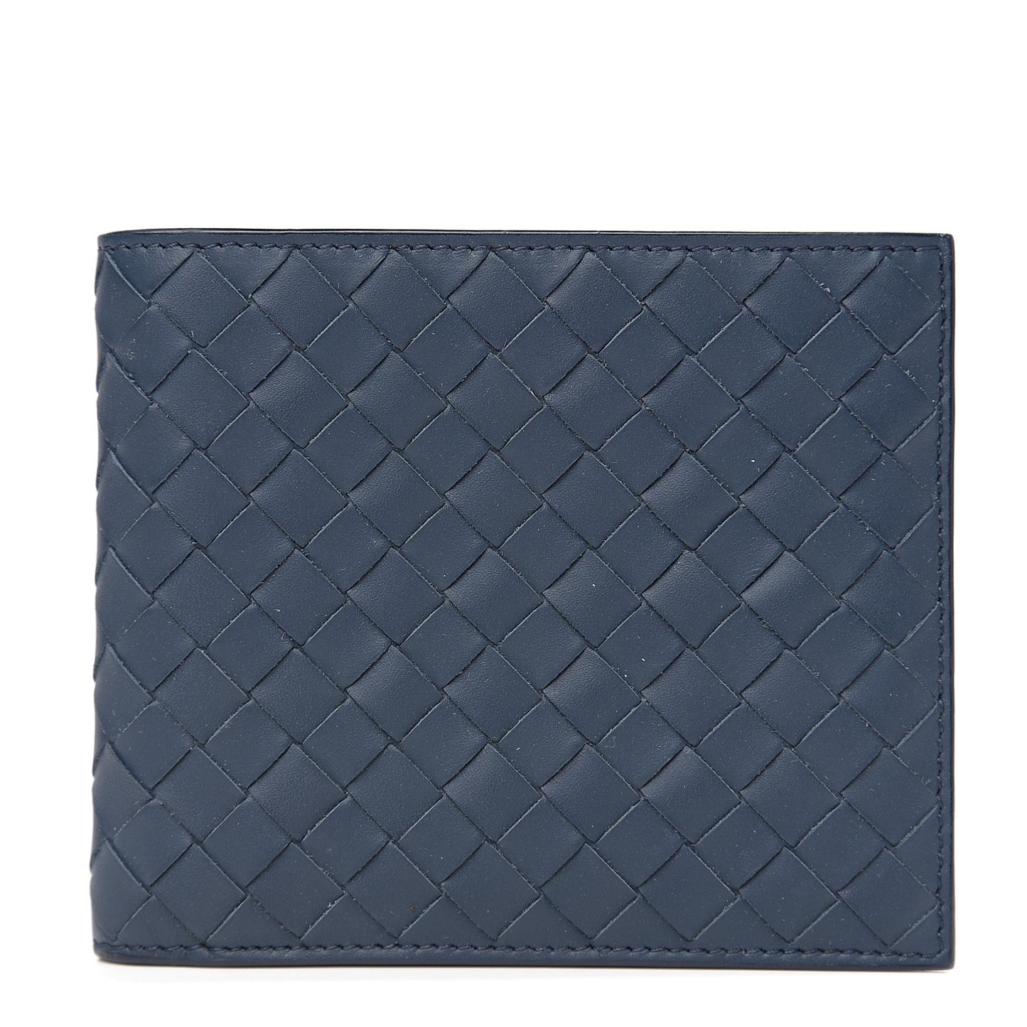 Calfskin Intrecciato Bi-Fold Wallet Dark Denim