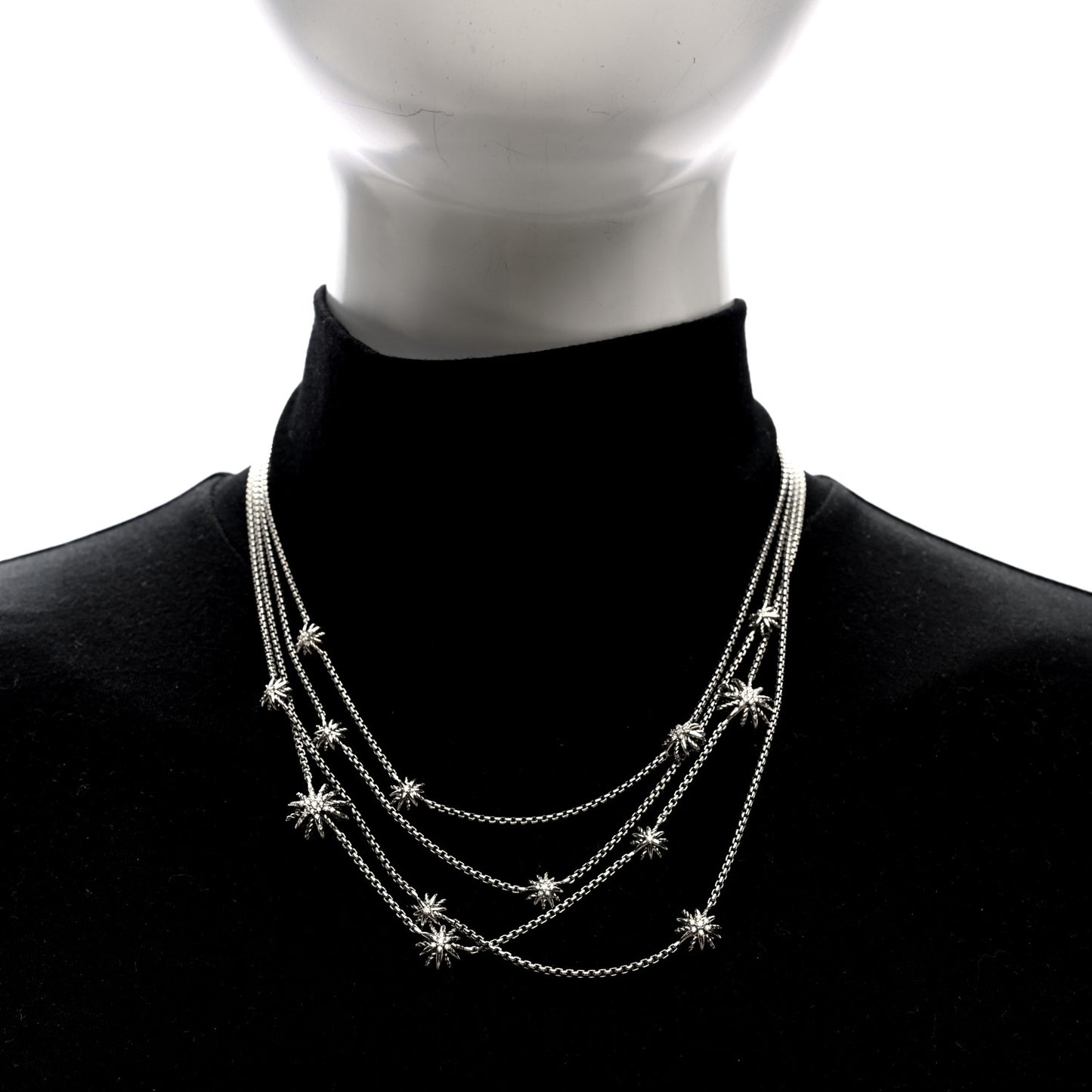 Sterling Silver Diamond Multi Strand Starburst Station Necklace