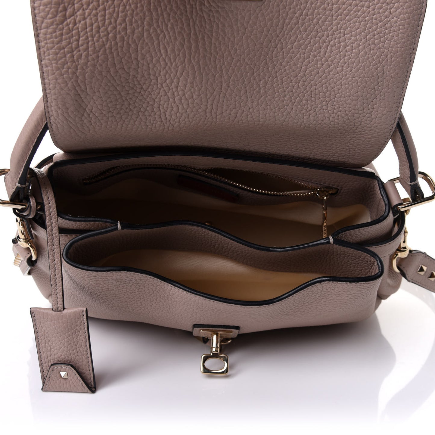 Pebbled Calfskin Rockstud Twiny Top Handle Bag Poudre