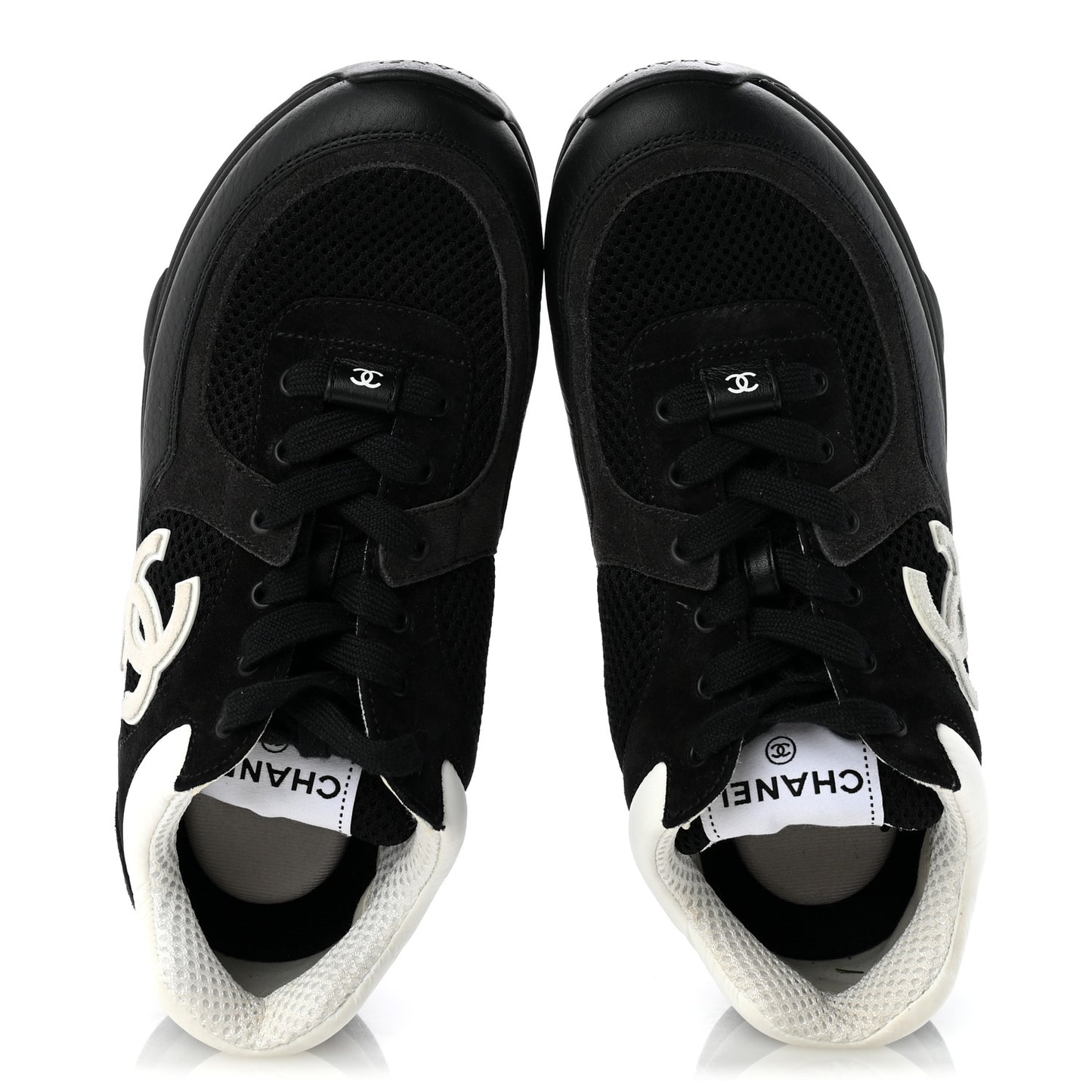 Mesh Suede Grained Calfskin Womens CC Sneakers 38 Black White