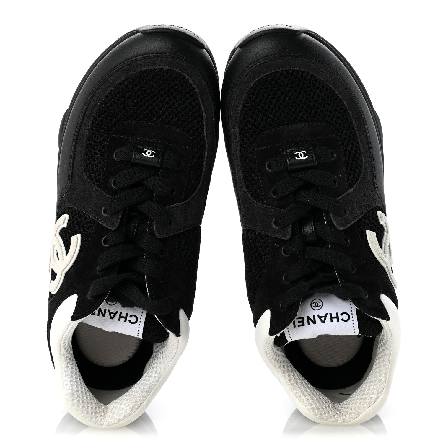 Chanel Mesh Suede Grained Calfskin Womens CC Sneakers 38 Black White 2 of 8