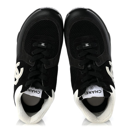 Chanel Mesh Suede Grained Calfskin Womens CC Sneakers 38 Black White 2 of 8