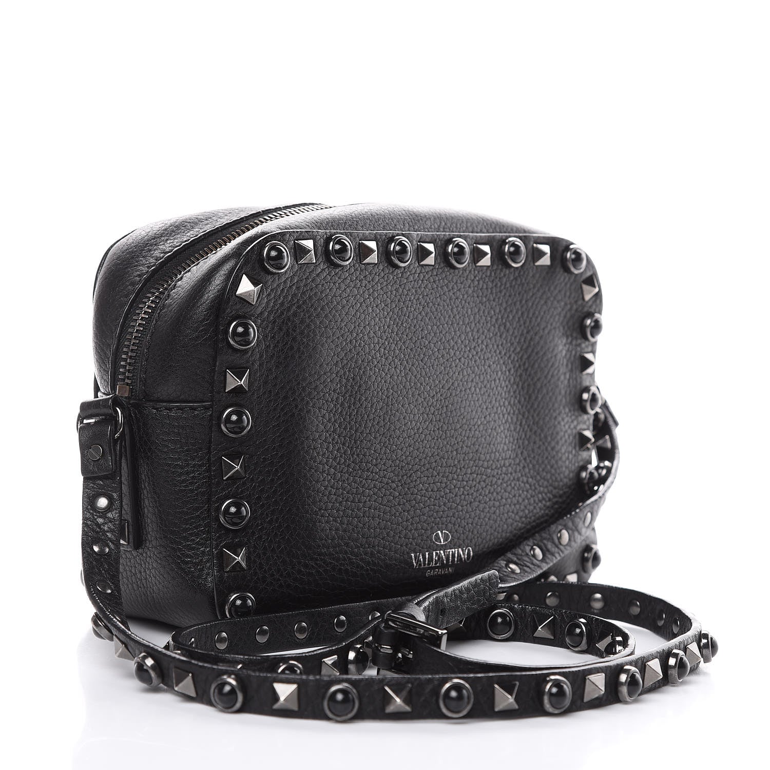 Valentino Garavani Grained Calfskin Onyx Rockstud Rolling Camera Crossbody Bag Black 3 of 10
