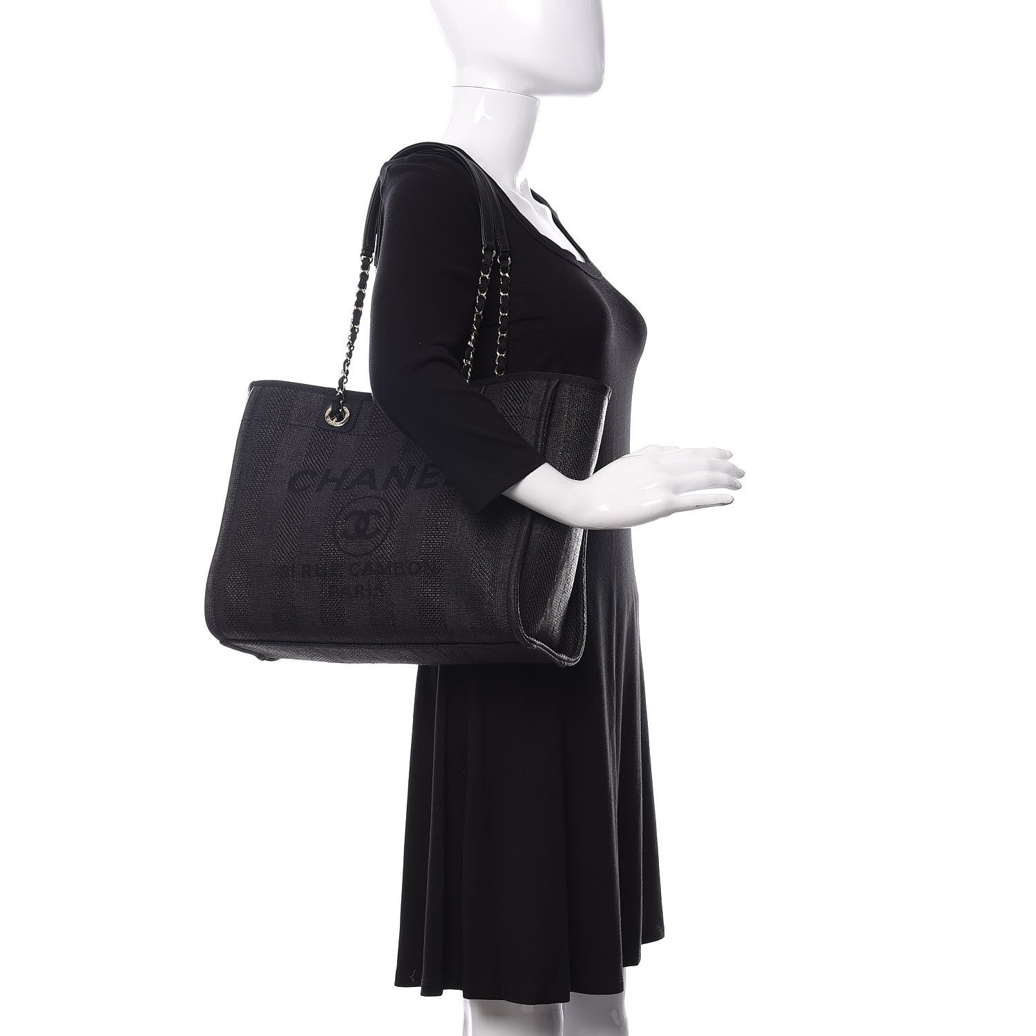 Chanel Mixed Fibers Striped Small Deauville Tote Black 2 of 11