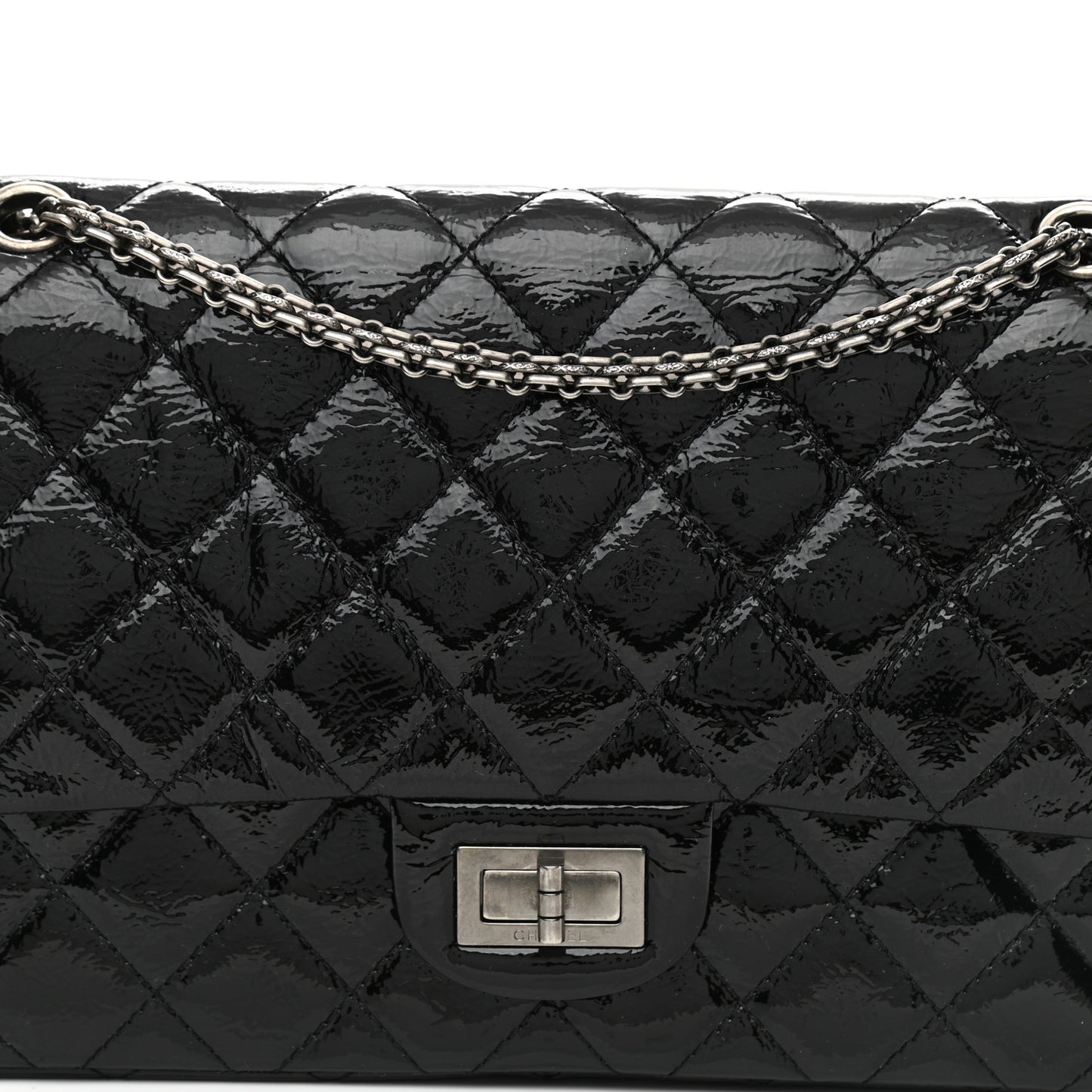 Distressed Patent Quilted 2.55 Reissue 227 Flap Black