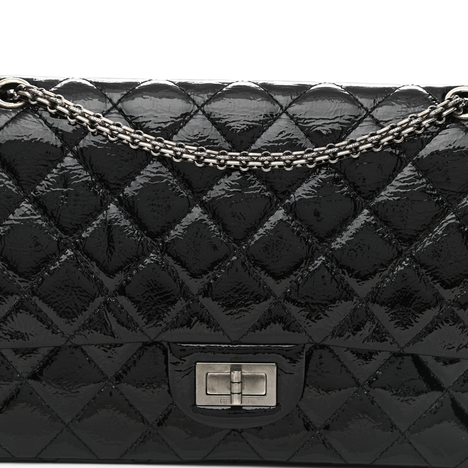 Chanel Distressed Patent Quilted 2.55 Reissue 227 Flap Black 8 of 10