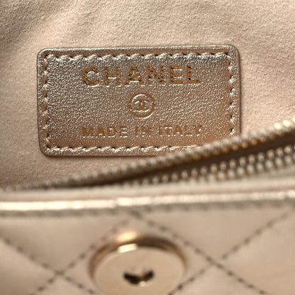 Chanel Metallic Lambskin Quilted Mini Phone Holder Clutch Light Gold 6 of 9