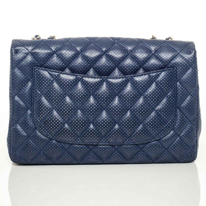 Chanel Calfskin Perforated Jumbo Flap Blue 3 of 9