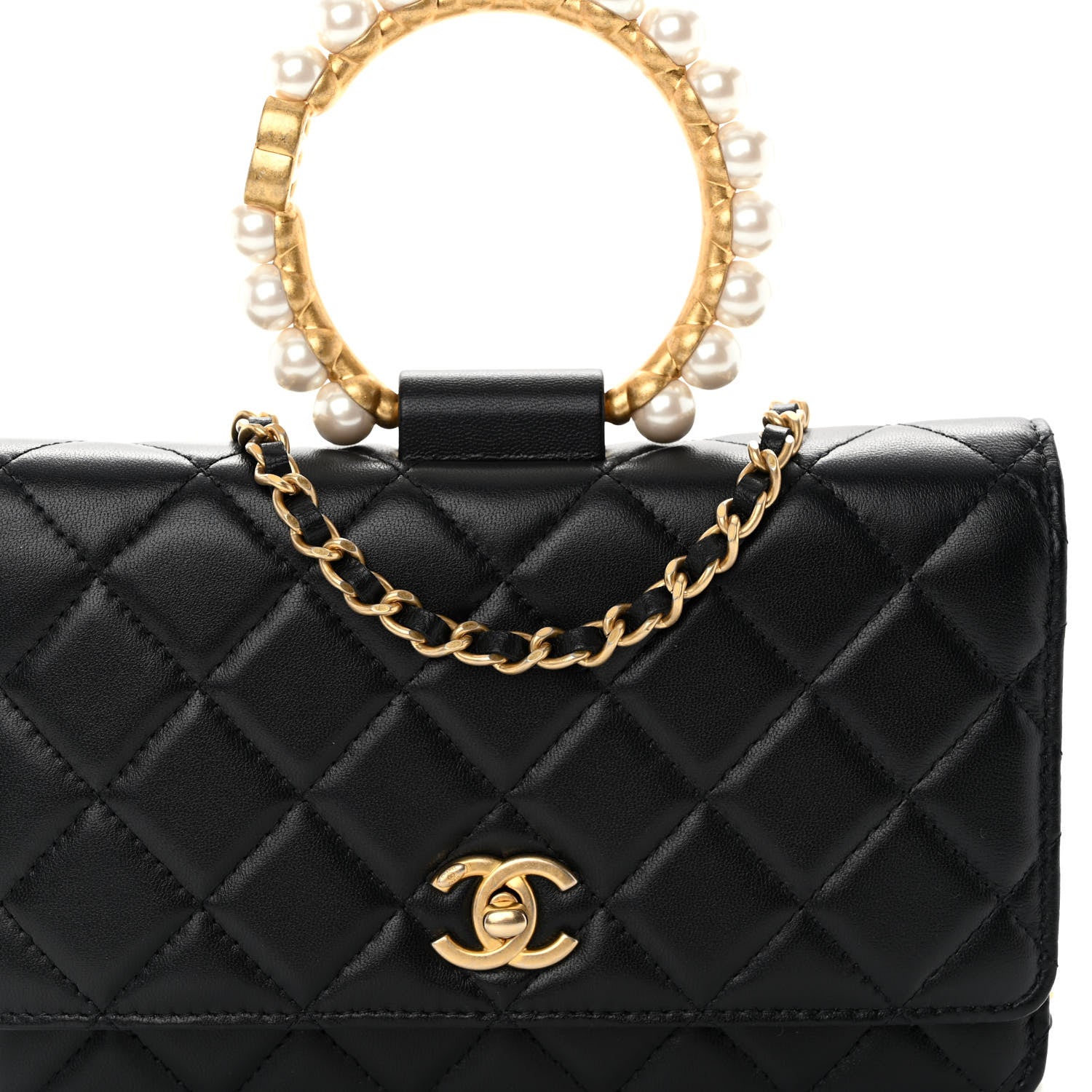 Chanel Lambskin Quilted Pearl Crown Wallet On Chain WOC Black 9 of 11