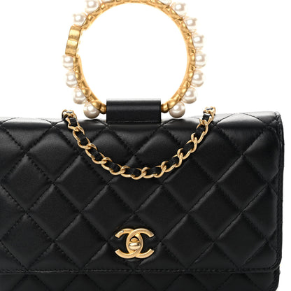 Chanel Lambskin Quilted Pearl Crown Wallet On Chain WOC Black 9 of 11