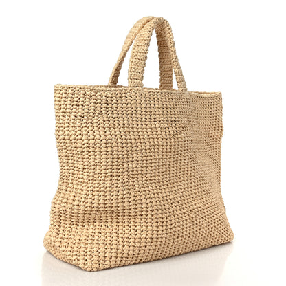 Prada Yarn Raffia Effect Crochet Embroidered Logo Tote Naturale 3 of 8