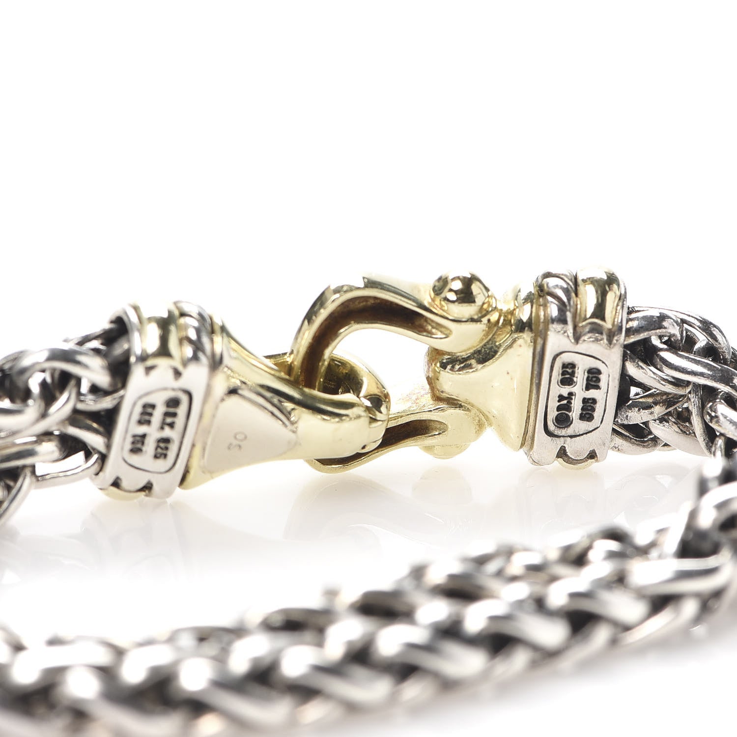 David Yurman Sterling Silver 14K Yellow Gold 6mm Double Wheat Buckle Bracelet 4 of 5