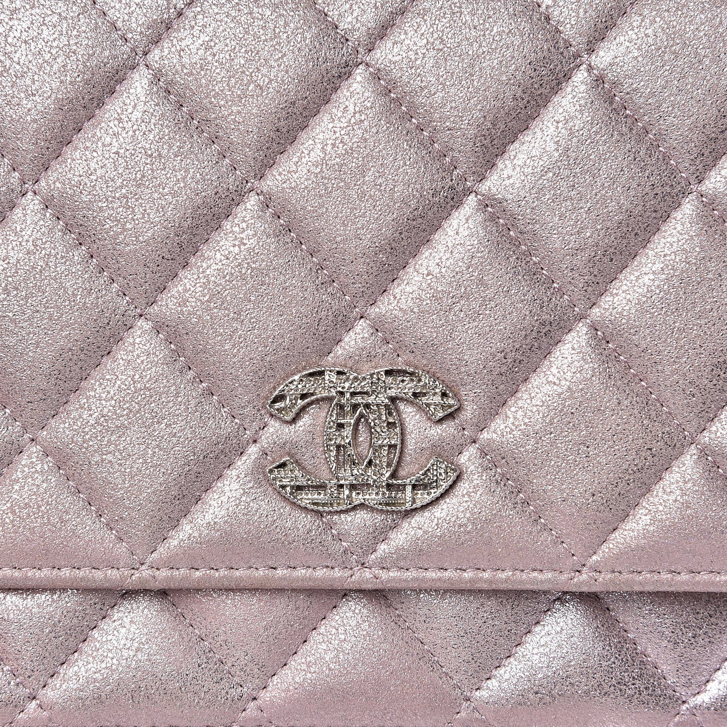 Iridescent Calfskin Quilted Wallet on Chain WOC Light Pink