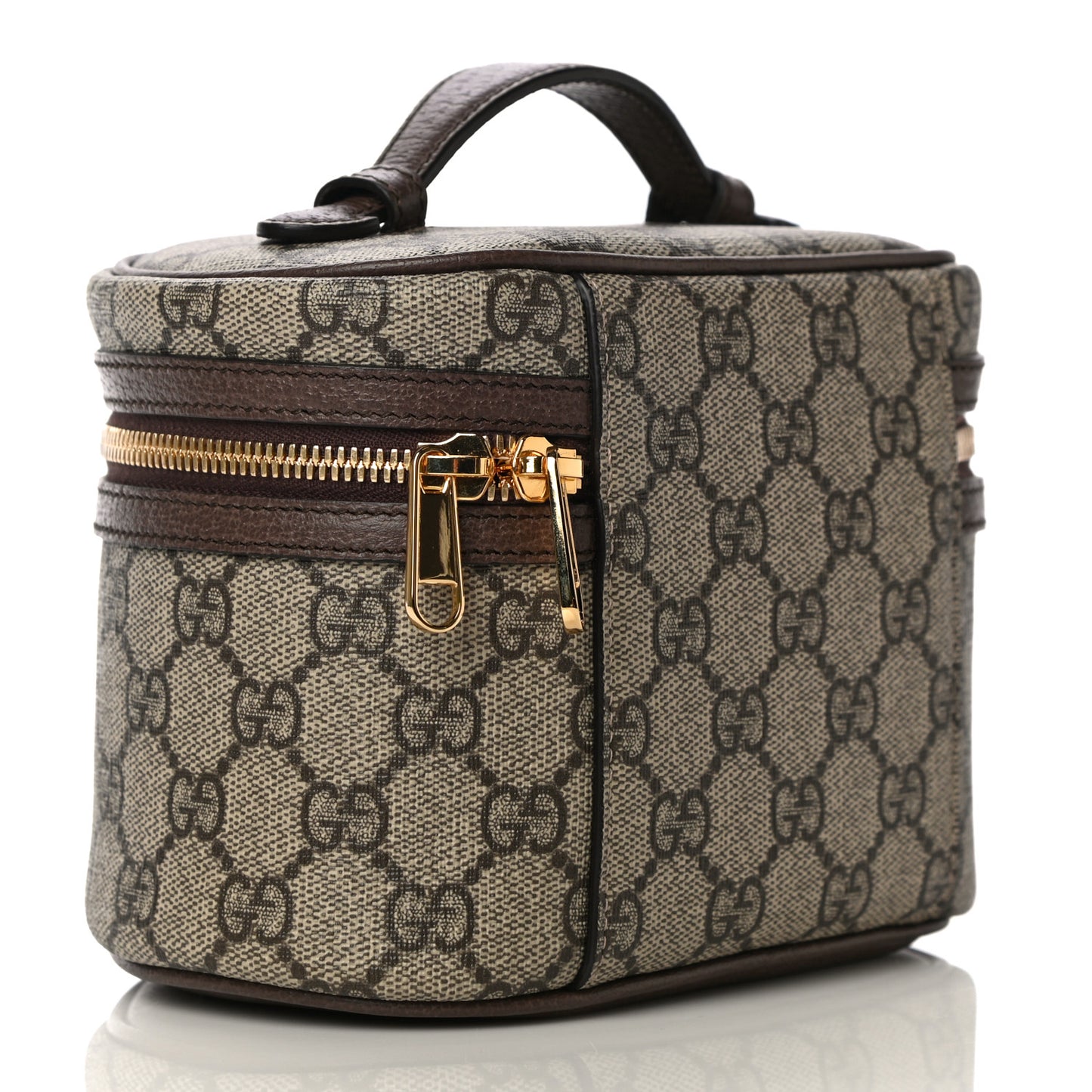 GG Supreme Monogram Textured Calfskin Web Ophidia Vanity Cosmetic Case Beige Ebony New Acero