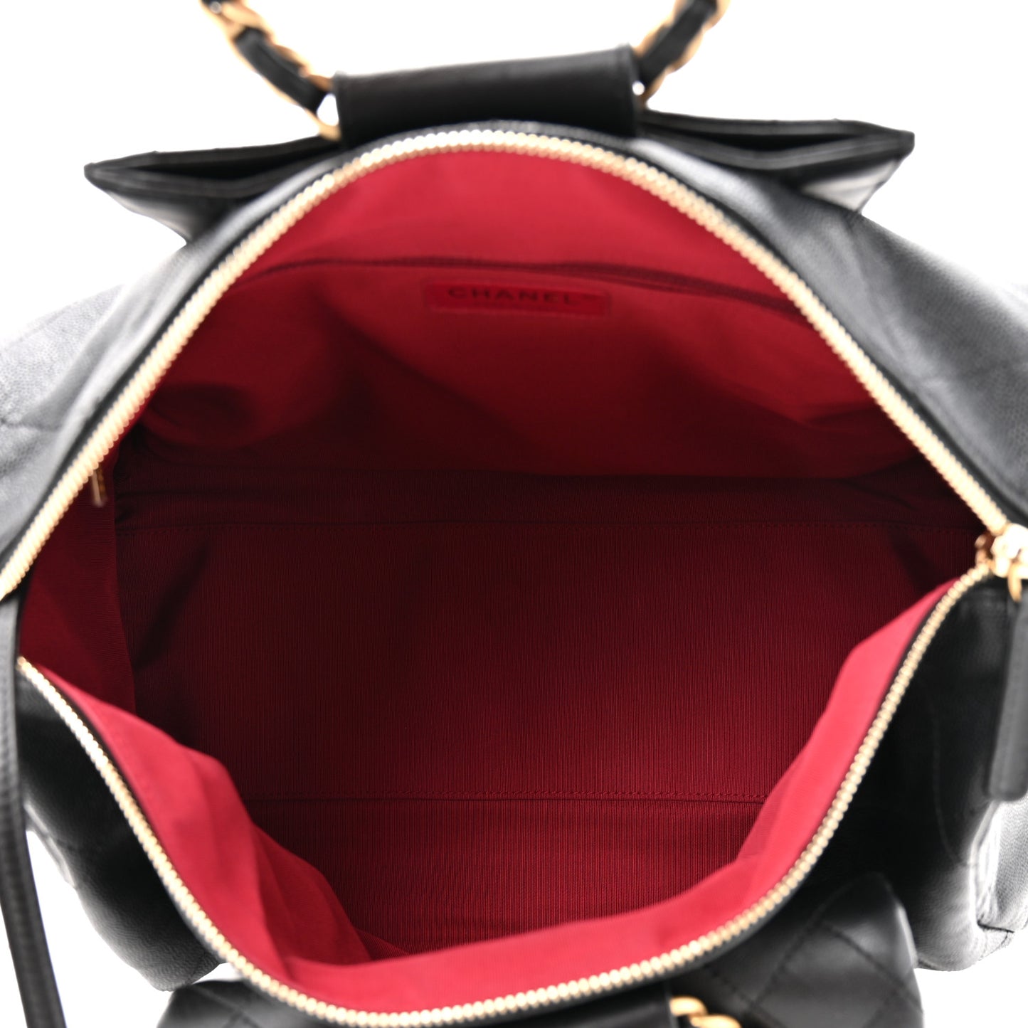 Grained Calfskin Lambskin Quilted Large Bowling Bag Black