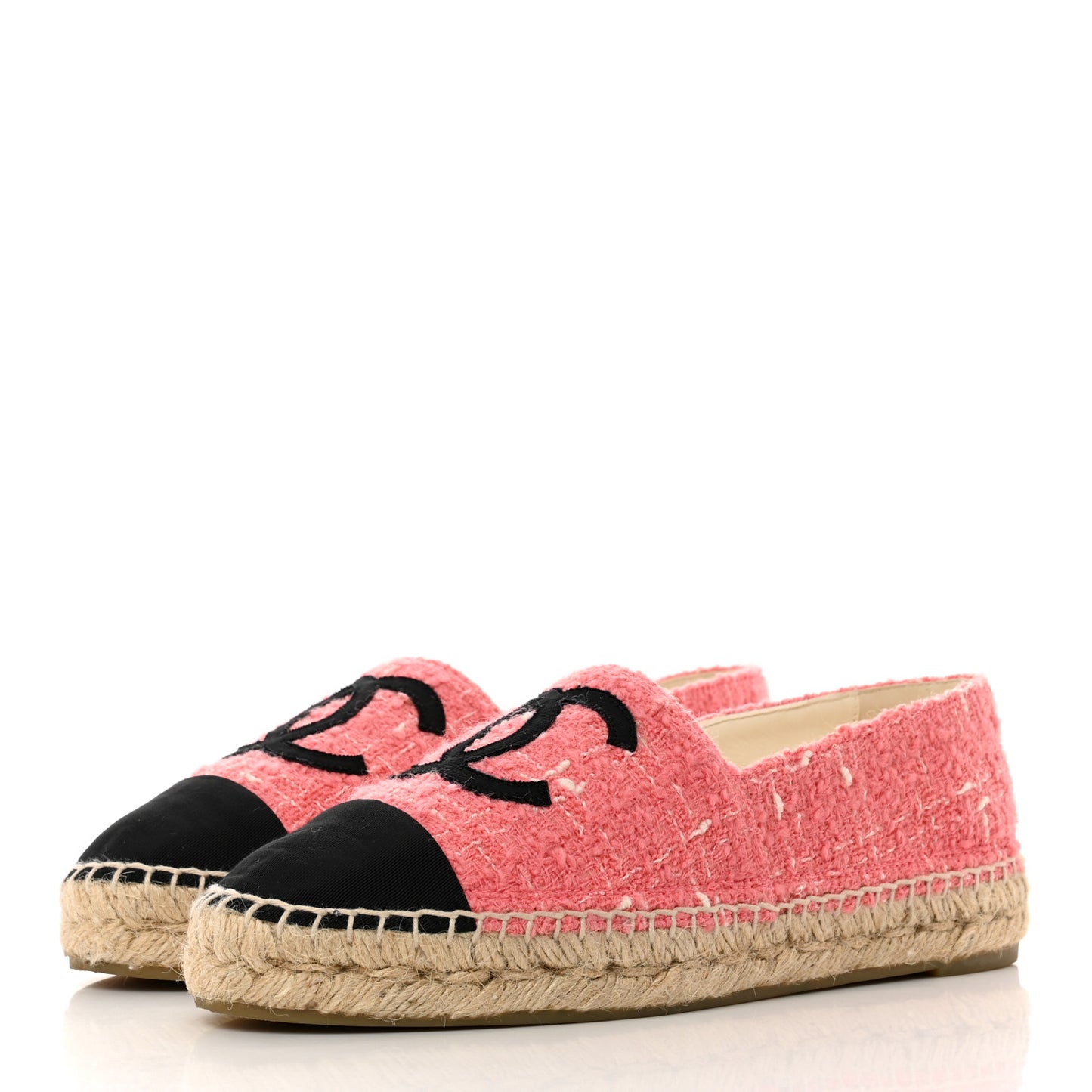 Tweed Grosgrain CC Espadrilles 38 Pink Black
