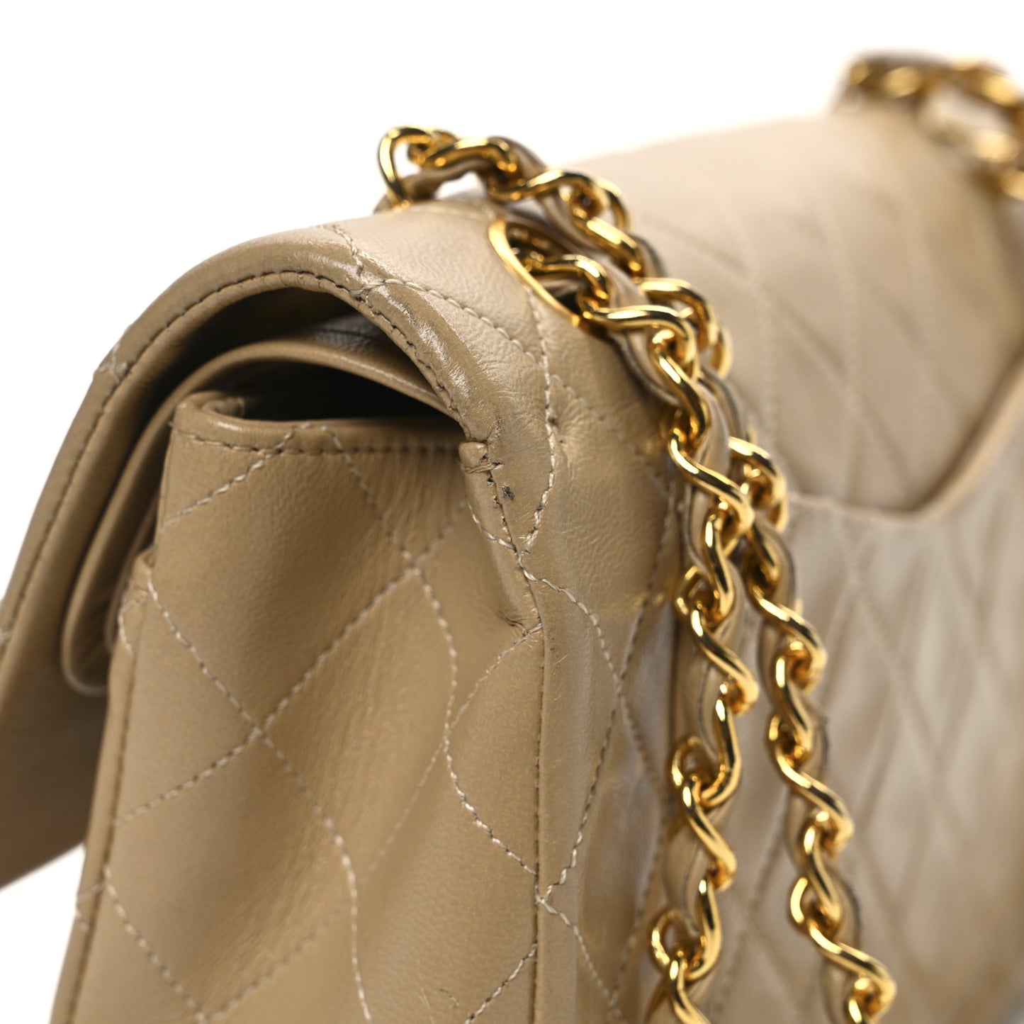 Lambskin Quilted Small Double Flap Beige